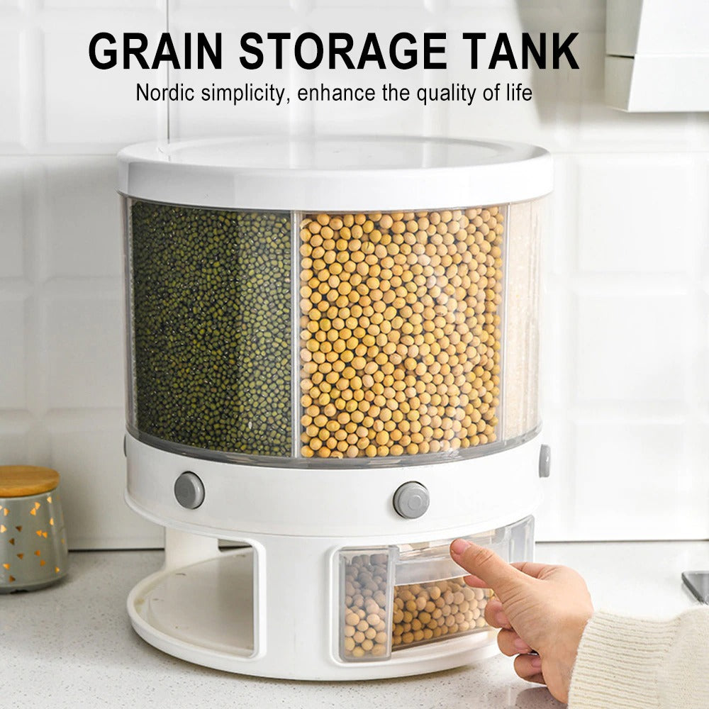 "10kg 6-in-1 Kitchen Food Storage Container Organizer with 360° Rotating Design"