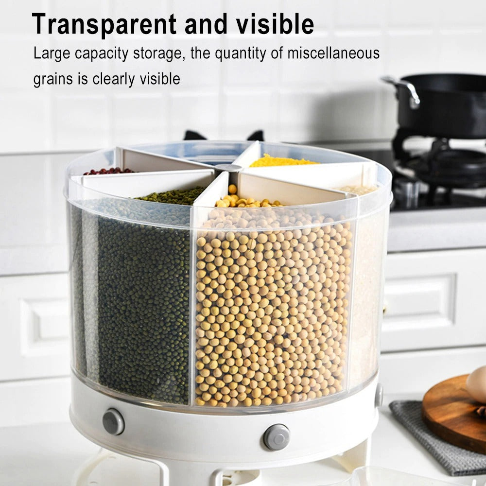 "10kg 6-in-1 Kitchen Food Storage Container Organizer with 360° Rotating Design"