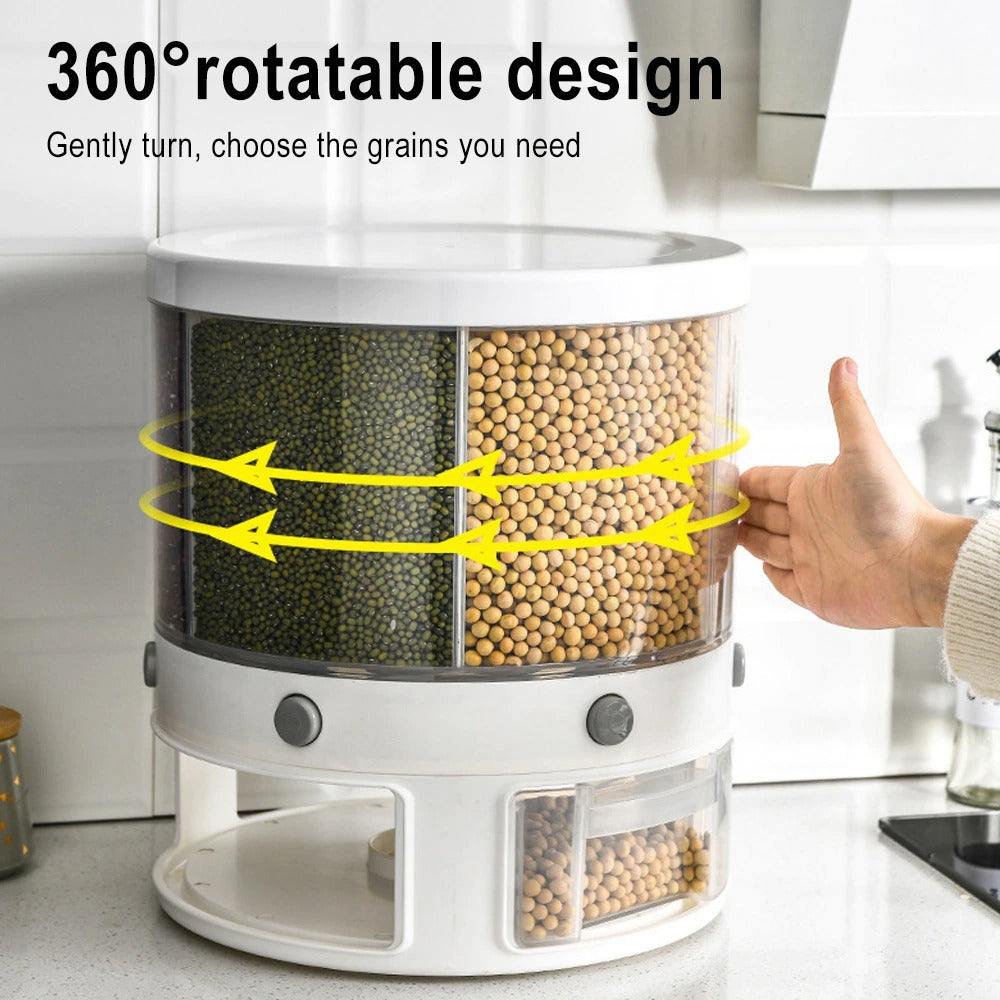 "10kg 6-in-1 Kitchen Food Storage Container Organizer with 360° Rotating Design"