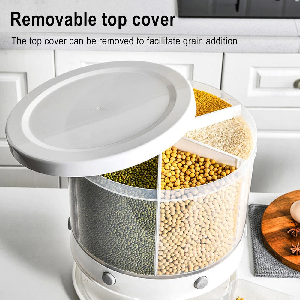 "10kg 6-in-1 Kitchen Food Storage Container Organizer with 360° Rotating Design"