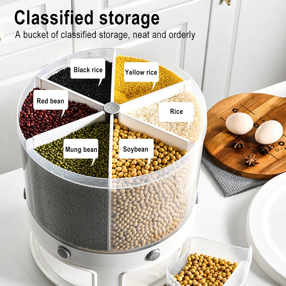 "10kg 6-in-1 Kitchen Food Storage Container Organizer with 360° Rotating Design"