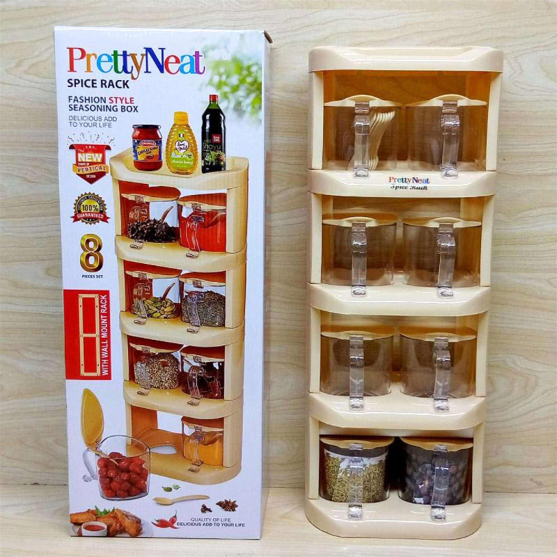 Pretty Neat 5-Tier Vertical Spice Rack Set with 8 Pieces - New Design