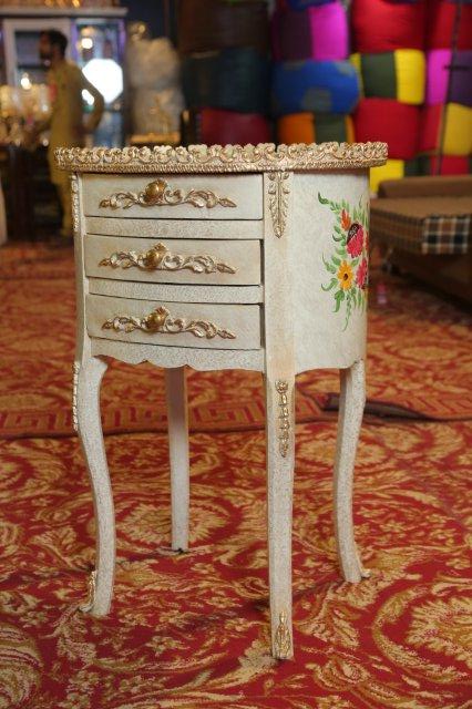 Meadow Bloom Three-Drawer Off-White Table with Long Legs