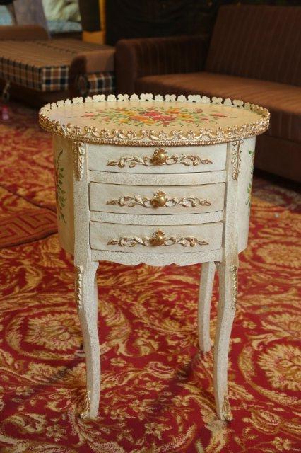 Meadow Bloom Three-Drawer Off-White Table with Long Legs