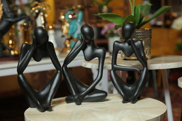 The Thinker Statue Abstract Sculpture 3 pieces in black