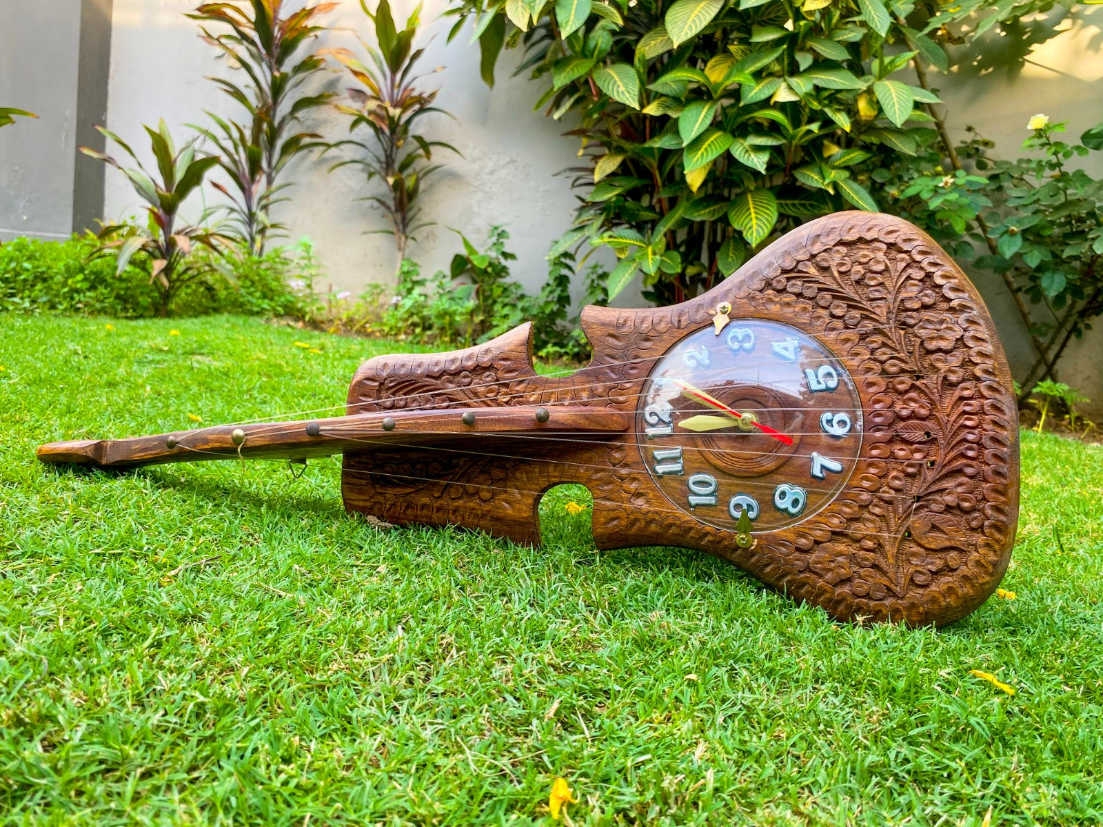 Wooden Guitar Wall Clock