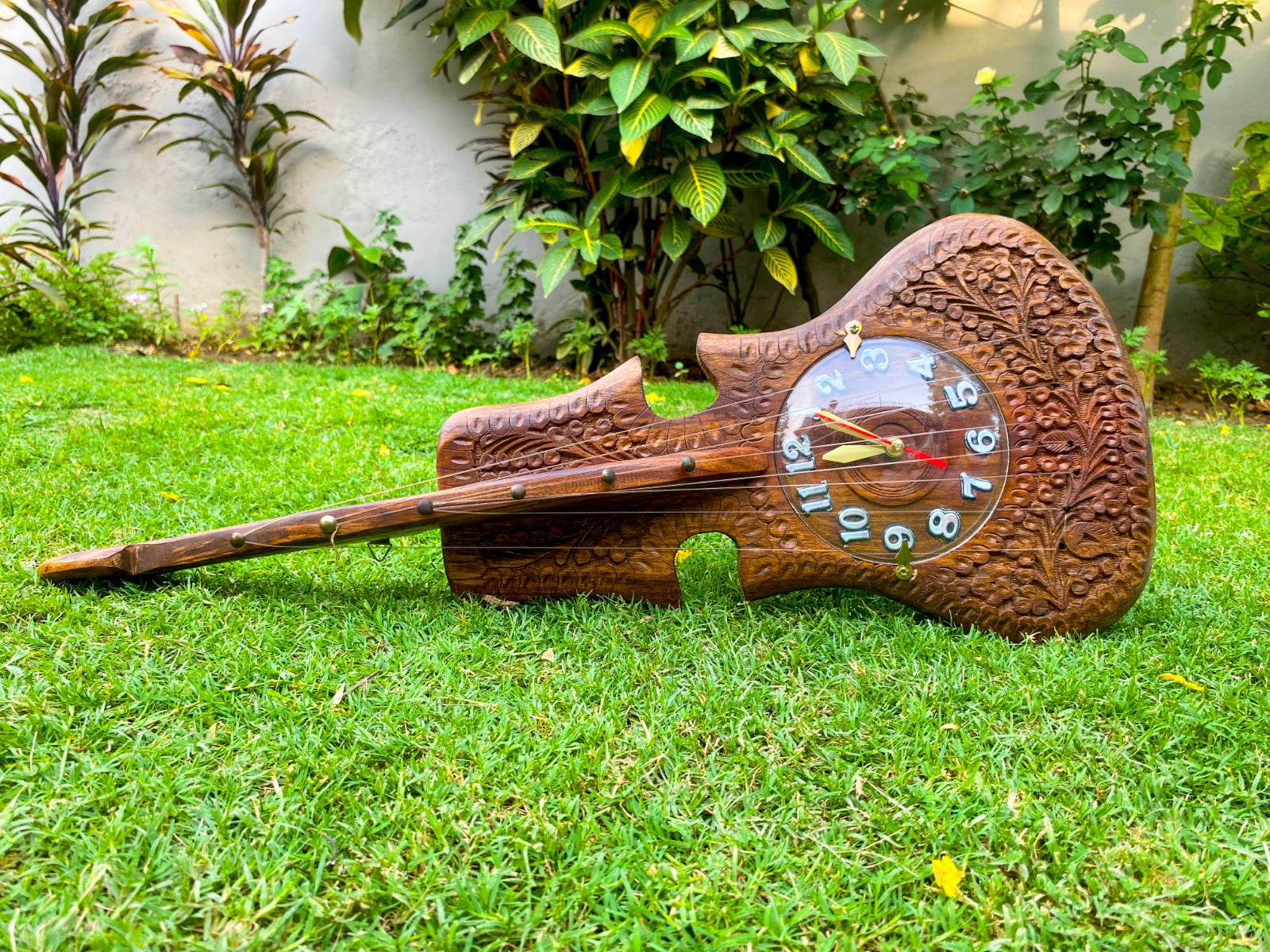 Wooden Guitar Wall Clock