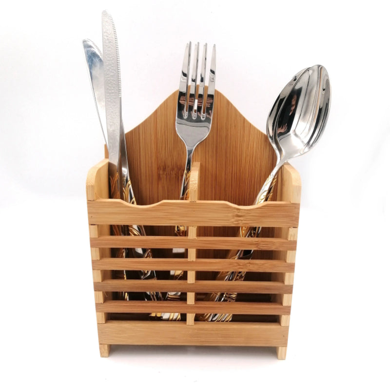 Bamboo Chopstick Basket with Wooden Mini Spoon Holder for Kitchen"