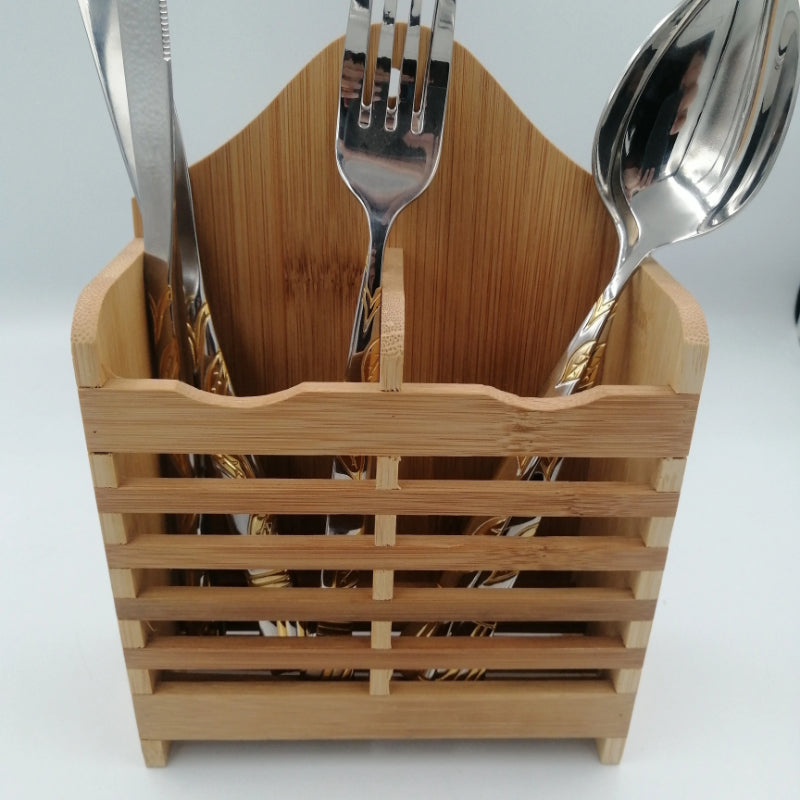 Bamboo Chopstick Basket with Wooden Mini Spoon Holder for Kitchen"