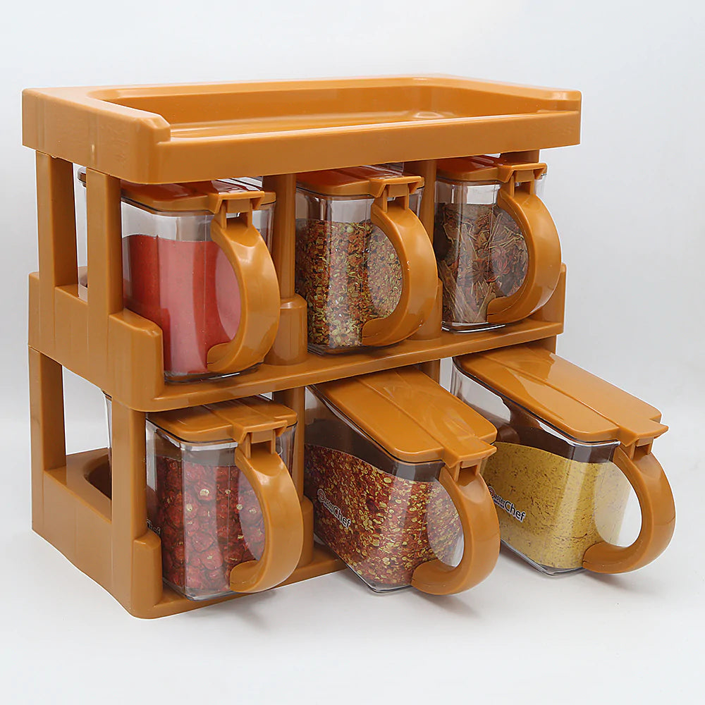 "6-Jar Spice Rack Tier Set for Organized Kitchen Storage"