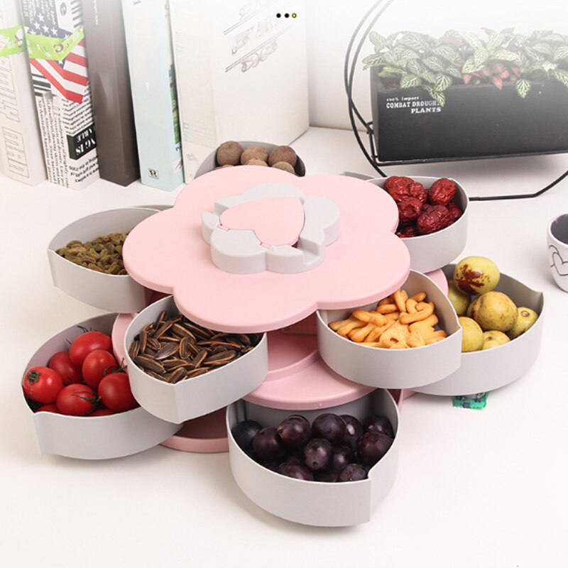 "Double-Layer Creative Candy Box with Flower Design – Plastic Fruit Basket"