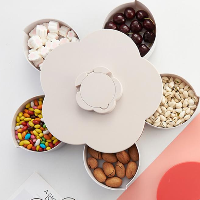 Flower-Shaped Rotating Container: Versatile Plastic Holder for Food, Candy