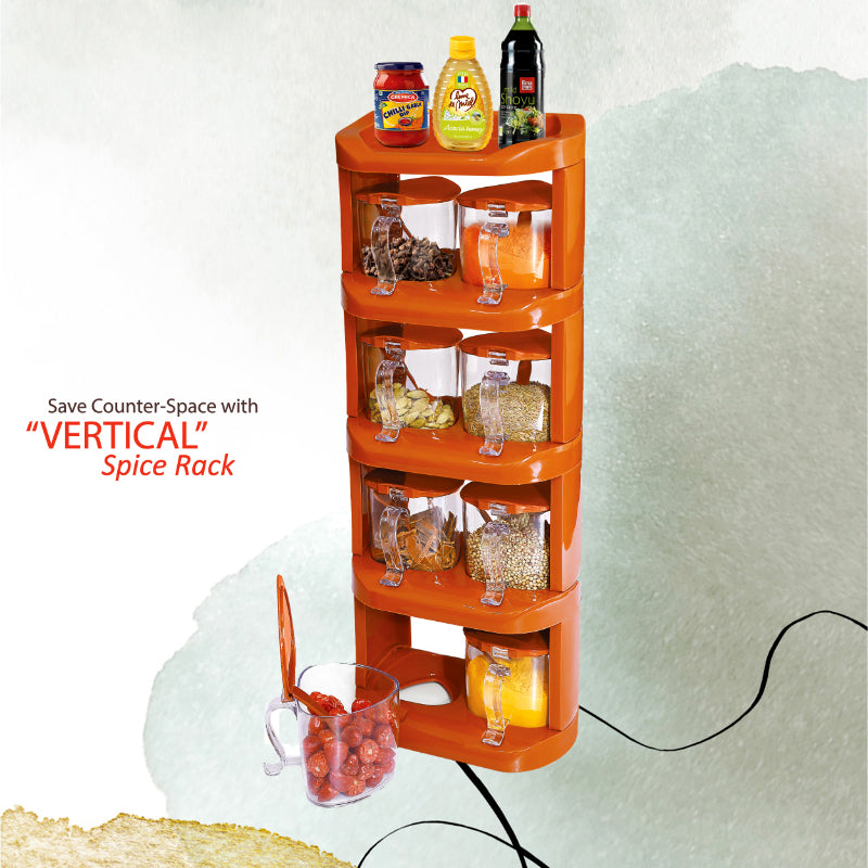 Pretty Neat 5-Tier Vertical Spice Rack Set with 8 Pieces - New Design